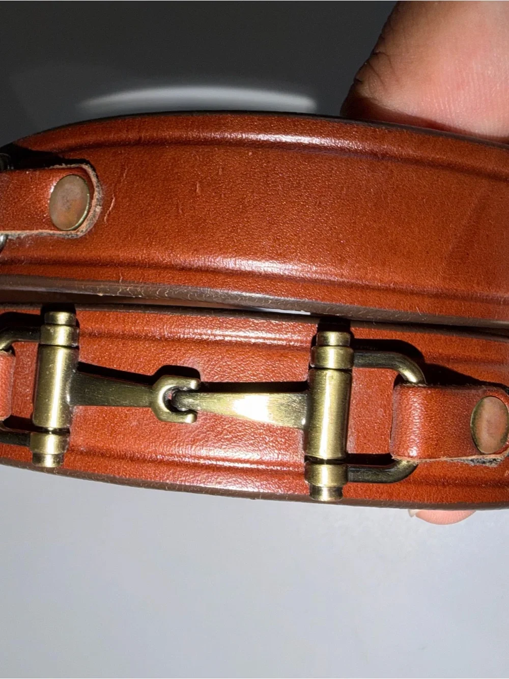Tory English Bridle Green Brown Leather HorseBit Belt Brass Equestrian Women 28